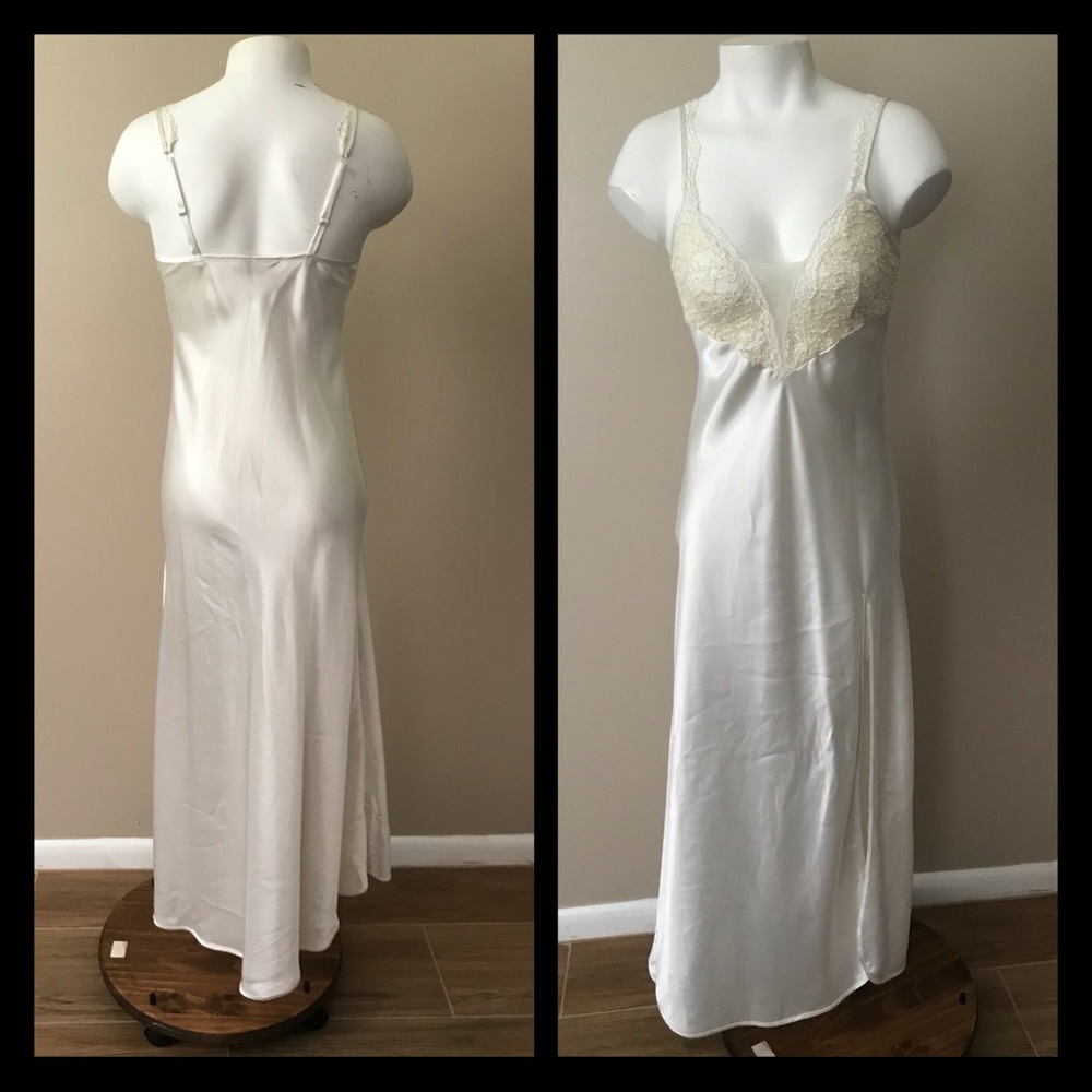 VS Luxurious White Satin & Lace Long Lingerie